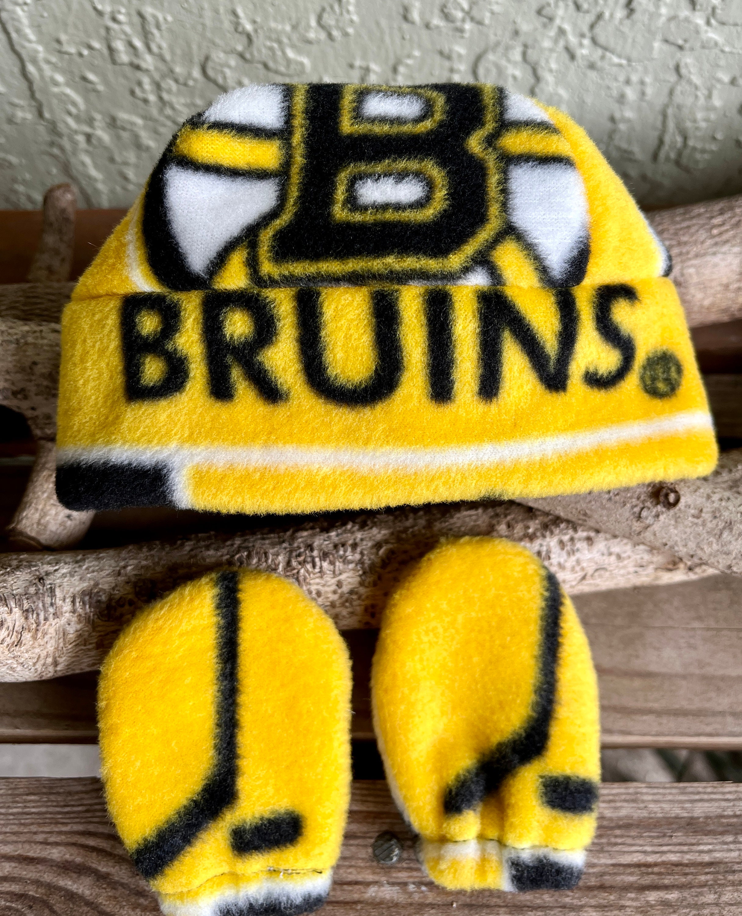 Newborn & Infant Boston Bruins Black Shearling Ears Cuffed Knit Hat