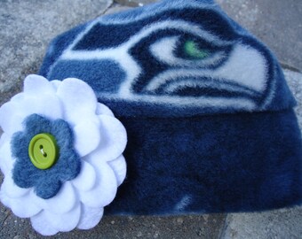 Seattle Seahawks Fleece Flower Hat - Sizes Newborn baby to Adults