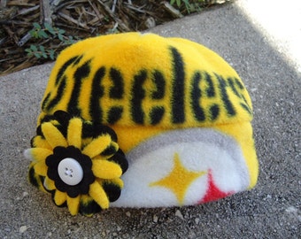 Pittsburgh Steelers Fleece Flower Hat Sizes Newborn baby to Adult Women