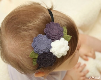 Wool Felt Flower Headband - Lavender, Plum Purple