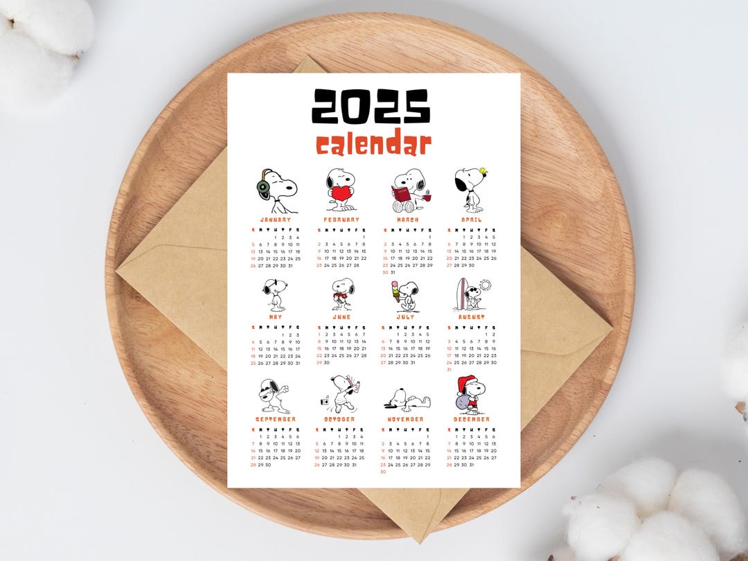 Calendar 2025, Snoopy Calendar, Printable Calendar, 2025 Calendar Printable, Cute Kids Calendar ...