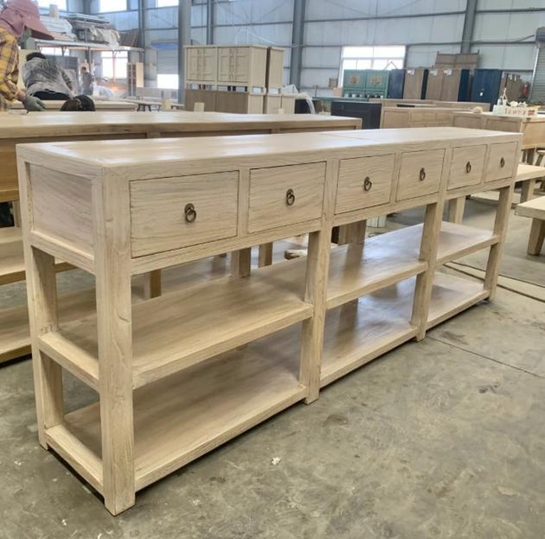 Extra Large Rustic Storage Table 6 Drawer Reclaimed Elm Console Table – Extra Long Rustic Sideboard With ...