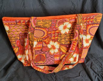 Orange Hibiscus Tote Bag Made From Disney's Polynesian Village Resort Fabric