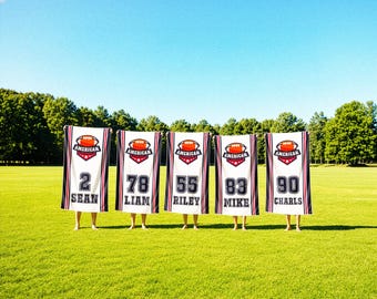 Personalized Team Sport Towel with Custom Logo, Name, Number and Striped Edges