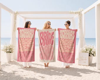 Personalized Bachelorette Beach Towel, Custom Bride Name Retro Letters