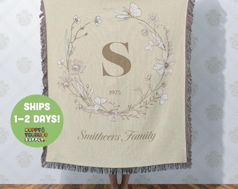 Personalized Family Name Initial Tapestry Blanket: Custom Monogram Woven Throw