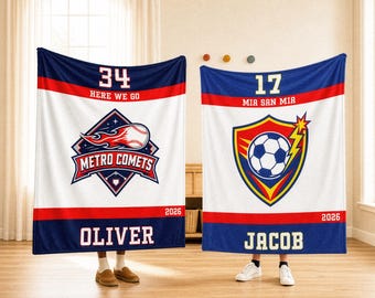 Personalized Sports Team Blanket with Player Name, Number, Logo and Season Year