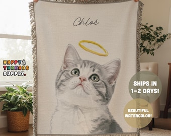 Personalized Pet Memorial Tapestry: Custom Photo Woven Blanket with Halo