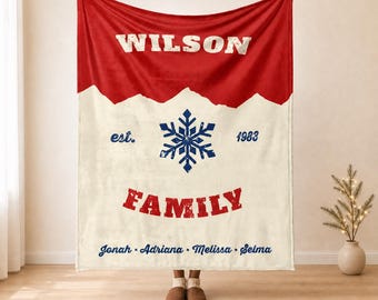 Custom Family Blanket with Mountain Design, Personalized Names and Established Year