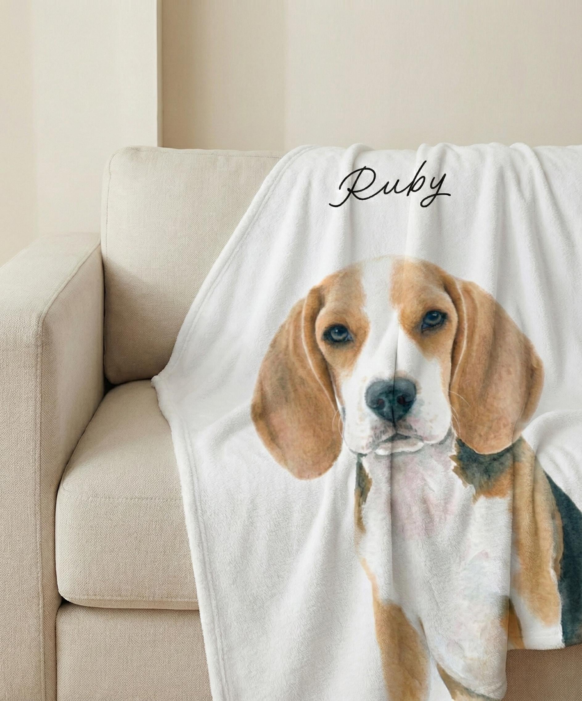 Pet Photo Tapestry Blanket with Custom Name: Personalized Cat and Dog Photo with Water Color Effect, Throw for Cat Moms and Dog Lovers
