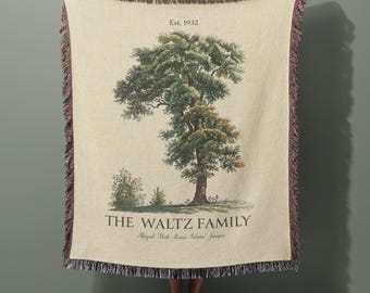 Personalized Family Tree Woven Blanket with Names, Old Oak Thanksgiving Throw Family Members Names, Custom Family Keepsake Gift for Parents