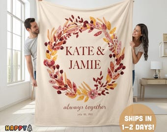Personalized Couple Blanket: Minimalist Floral Minky or Sherpa Throw