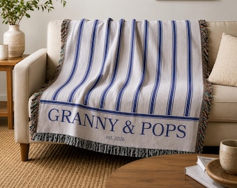 Manta tejida a rayas personalizada para abuela, tapiz personalizado de dos tonos para abuelos. Regalo ideal.