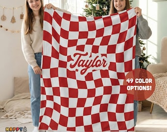 Custom Checkered Kids Blanket - Personalized Name Minky Sherpa Throw