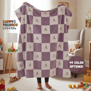 Personalized Initial Checkered Blanket - Custom Monogram Letter Minky Sherpa Throw