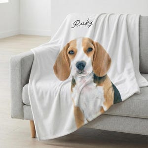 Manta tapizada con foto de mascota y nombre personalizado: Foto personalizada de gato y perro con efecto acuarela, manta para amantes de los gatos y los perros. imagen 14