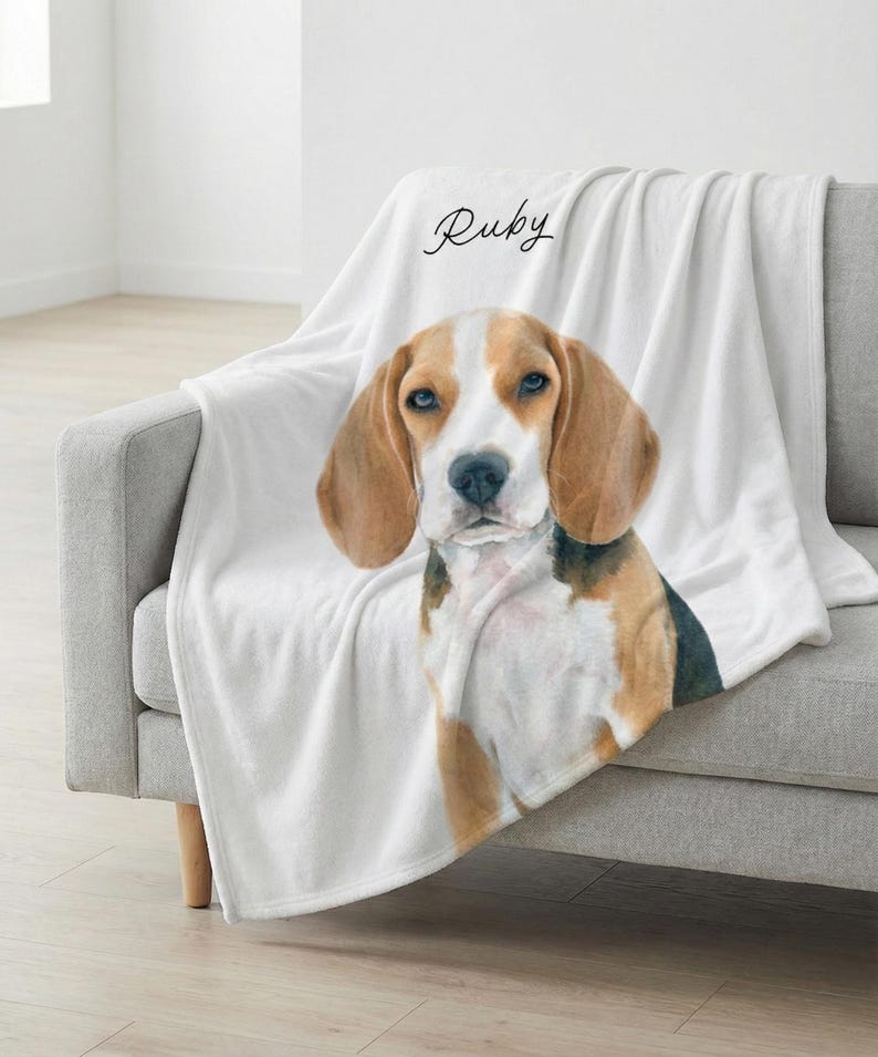 Manta tapizada con foto de mascota y nombre personalizado: Foto personalizada de gato y perro con efecto acuarela, manta para amantes de los gatos y los perros. imagen 14