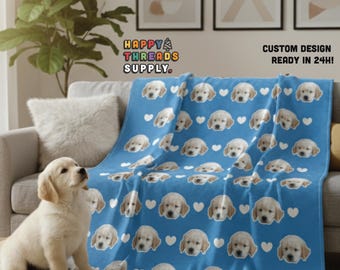 Personalized Pet Face Photo Blanket: Custom Cat and Dog Owner Gift, Minky Sherpa