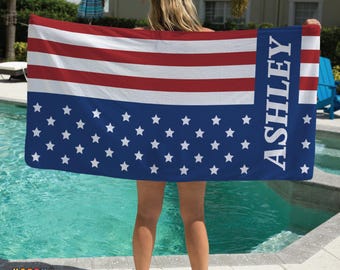 Personalized American Flag Beach Towel: Custom 4th of July Gift
