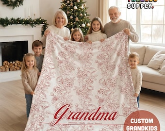 Personalized Grandma Blanket: Custom Floral Minky Sherpa Throw with Grandkids Names