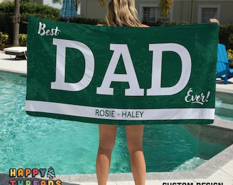 Personalized Dad Beach Towel from Kids: Custom Names Father Grandpa Pool Gift
