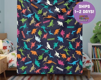 Personalized Dinosaur Blanket: Custom Dino Pattern Kids Name Minky Sherpa Throw for Boys