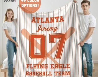 Personalized Baseball Jersey Blanket: Custom Name Number Team Minky Sherpa Sports Throw