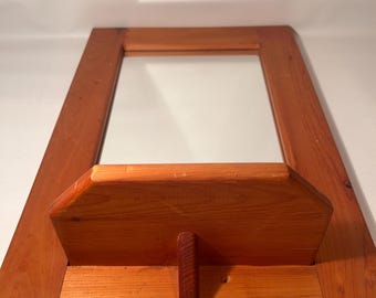 Vintage Wooden Framed Mirror with Shelf: Handcrafted Rustic Entryway Decor