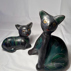Vintage Barro Negro-katbeeldjes: Oaxaca-volkskunst, MCM-decor in Manuel Felguerez-stijl