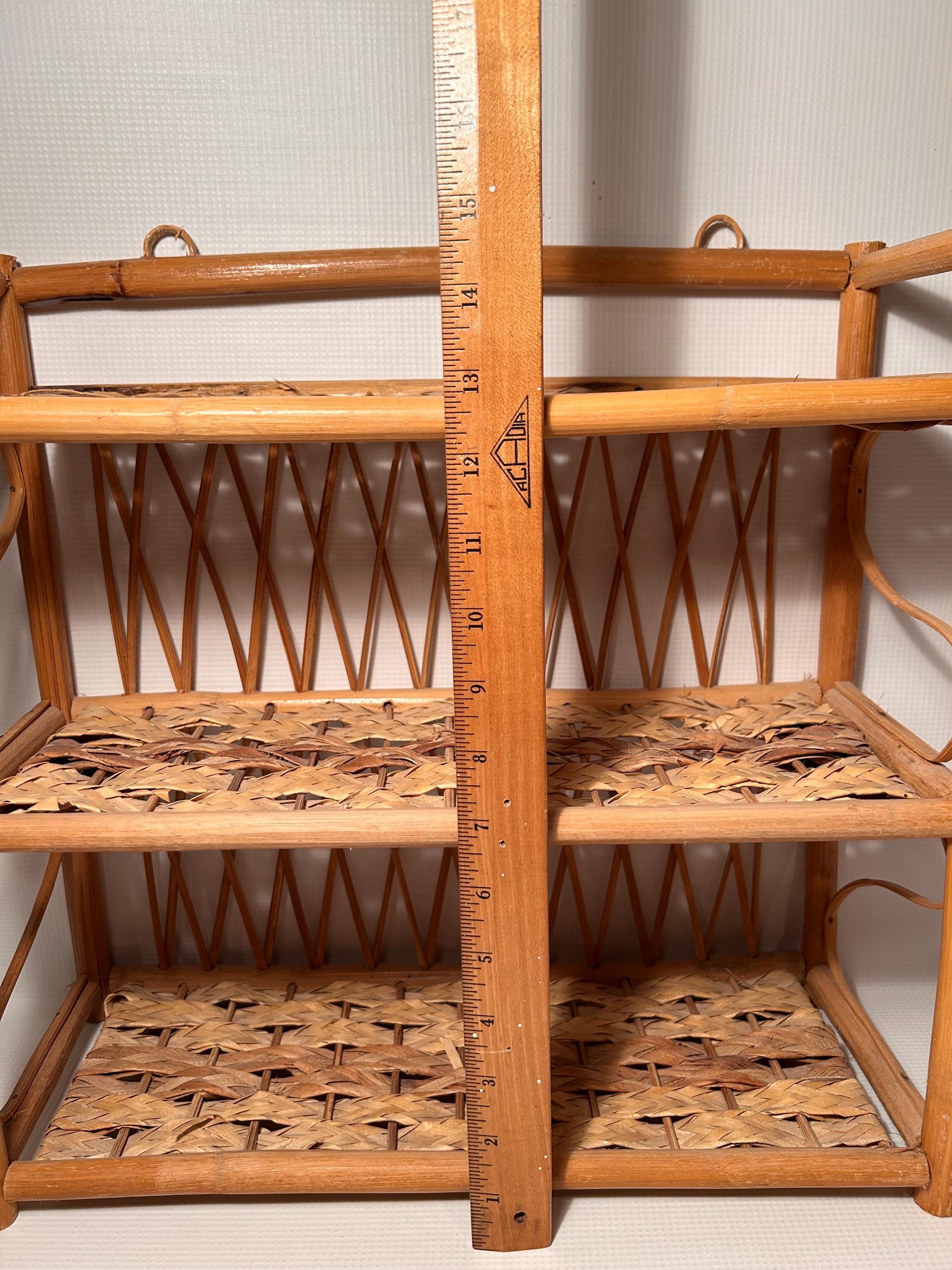 ヴィンテージ ミッドセンチュリー 3段ウォールシェルフ 竹製 ラタン