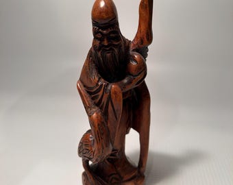 Figura china antigua de madera tallada a mano