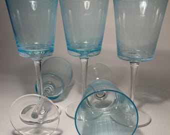 Vintage 1970s Style Blue Wine Glasses - Set of 5 - Etsy