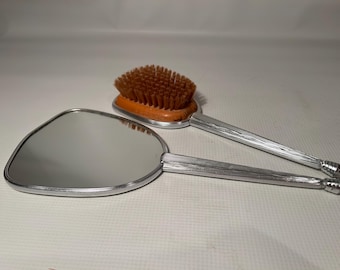 Vtg. Mid Century Kosmetik-Set Haarbürste und Handspiegel 2-teiliges Set Körperpflege Kommode Schlafzimmer Dekor