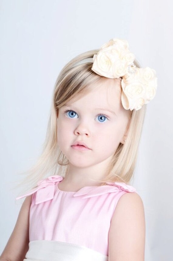 Baby Babies girls HEADBAND HEADBANDS matching HAIR CLIPS rosette pink white
