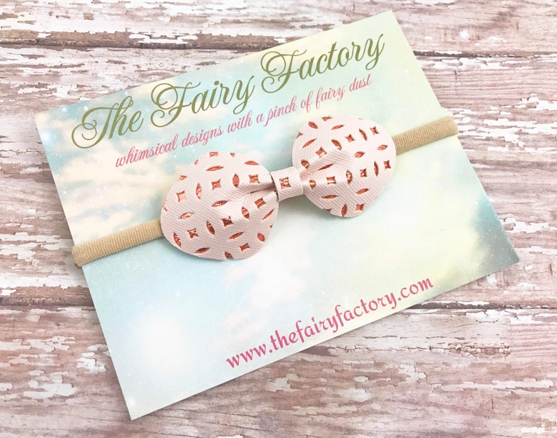 Top Knot Baby Girls Headband Ivory /& Rose Gold Faux Leather Bow Headband Girls Leather Hair Clip Leather Hair Bow Boho Hair Bow Headband