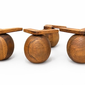 Walnut Wood Sphere Legs (4pc) | Round Ball Furniture Legs with L-Shaped Mounting | Customizable Heights