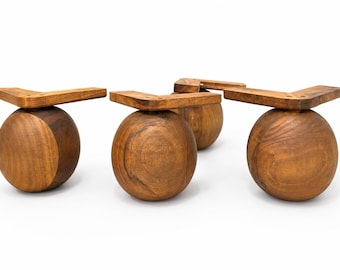 Walnut Wood Sphere Legs (4pc) | Round Ball Furniture Legs with L-Shaped Mounting | Customizable Heights