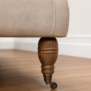 Walnut Wood Sofa Leg with Antique Brass Caster 1pc