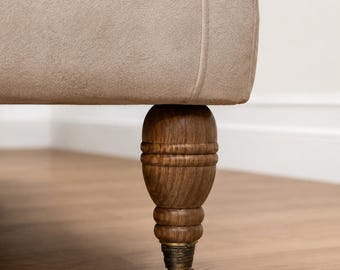 Walnut Wood Sofa Leg with Antique Brass Caster 1pc