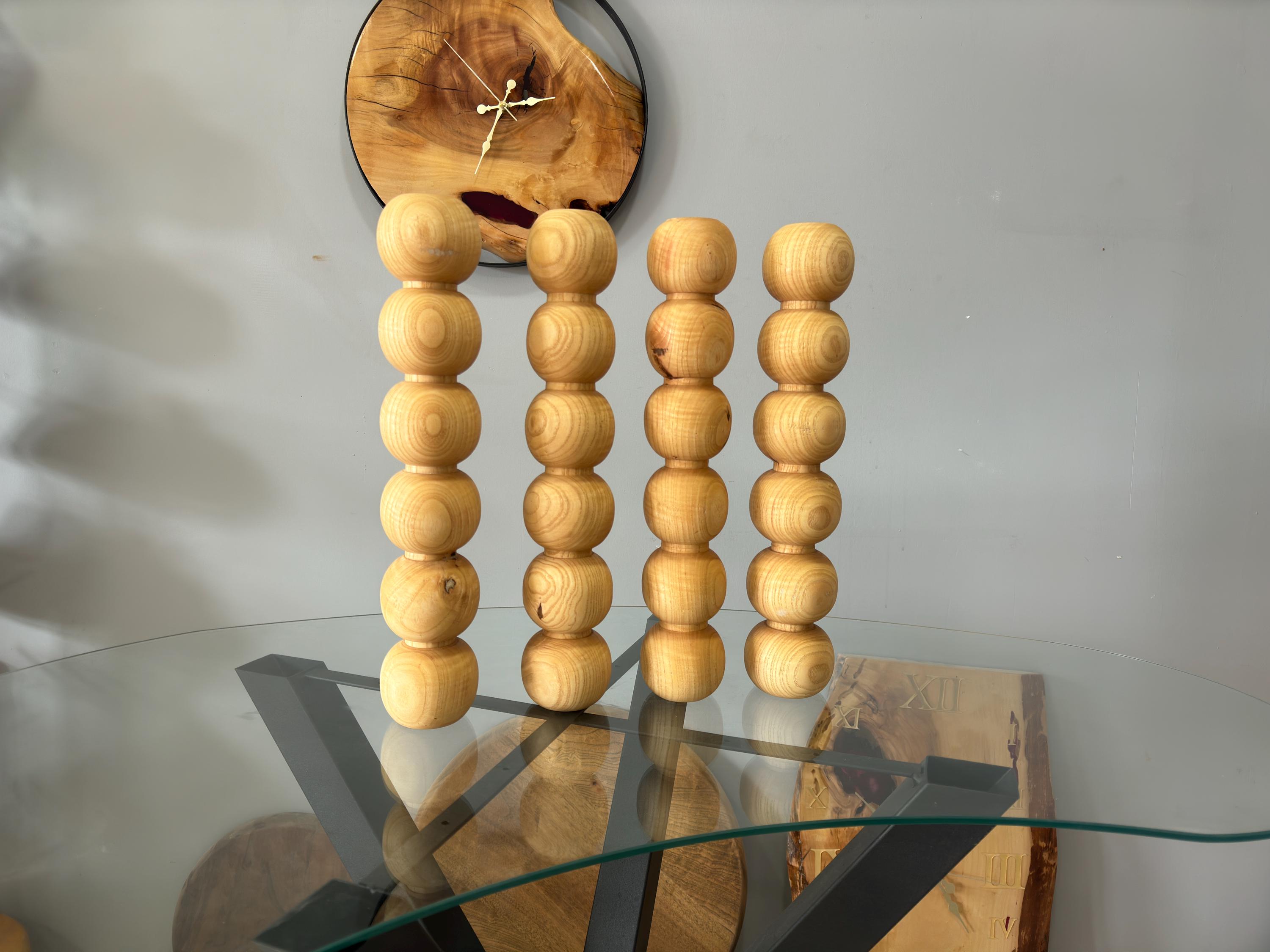 Handmade Ashwood Coffee Table Legs: Ball Design, Set of 4