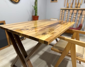 Escritorio de madera maciza de nogal con patas de metal, mesa de oficina para el hogar (76,2 x 127,6 cm)