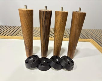 Walnut Wood Furniture Legs - Tapered Sofa & Couch Feet Set