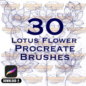 30 Lotus Flower Procreate Pinsel | Spirituelle Blumen Tattoo Stempel | Heilige Line Art Blumen Set | Procreate Lotus Clipart Digital Download
