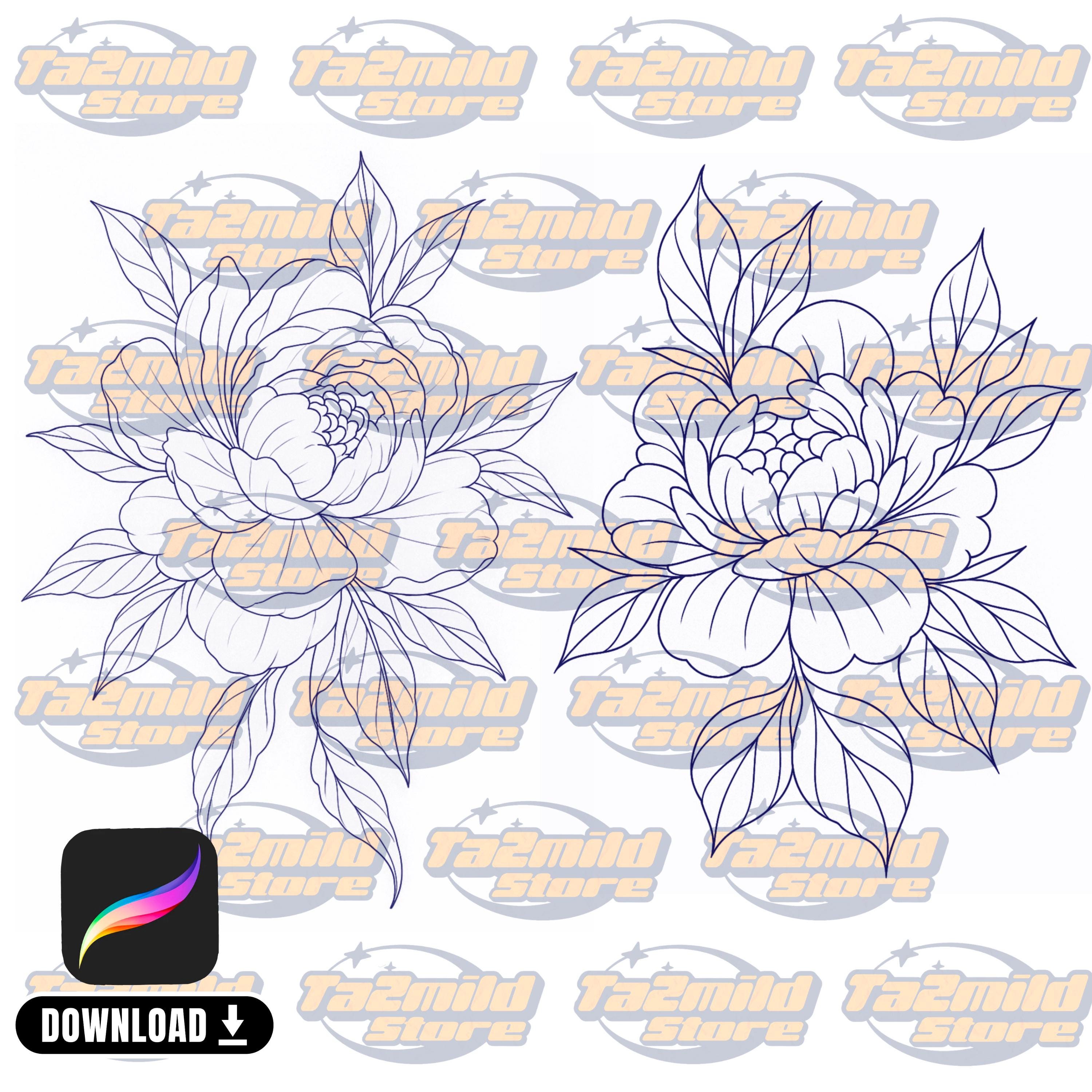 Peony Procreate Brushes: Floral Tattoo Stamp Set (digital Download - Etsy
