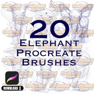 20 Elefanten Procreate Stempel | Wildtier Tier Pinsel Set Baby Elefant Procreate Briefmarken Tattoo Art Safari Tier Blitz für Procreate