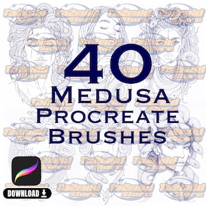 40 timbri con disegni di tatuaggi Medusa / Set di tatuaggi Procreate con serpente e donna / Flash di arte a linea piatta / Stencil per tatuaggi mitologici / Download digitale