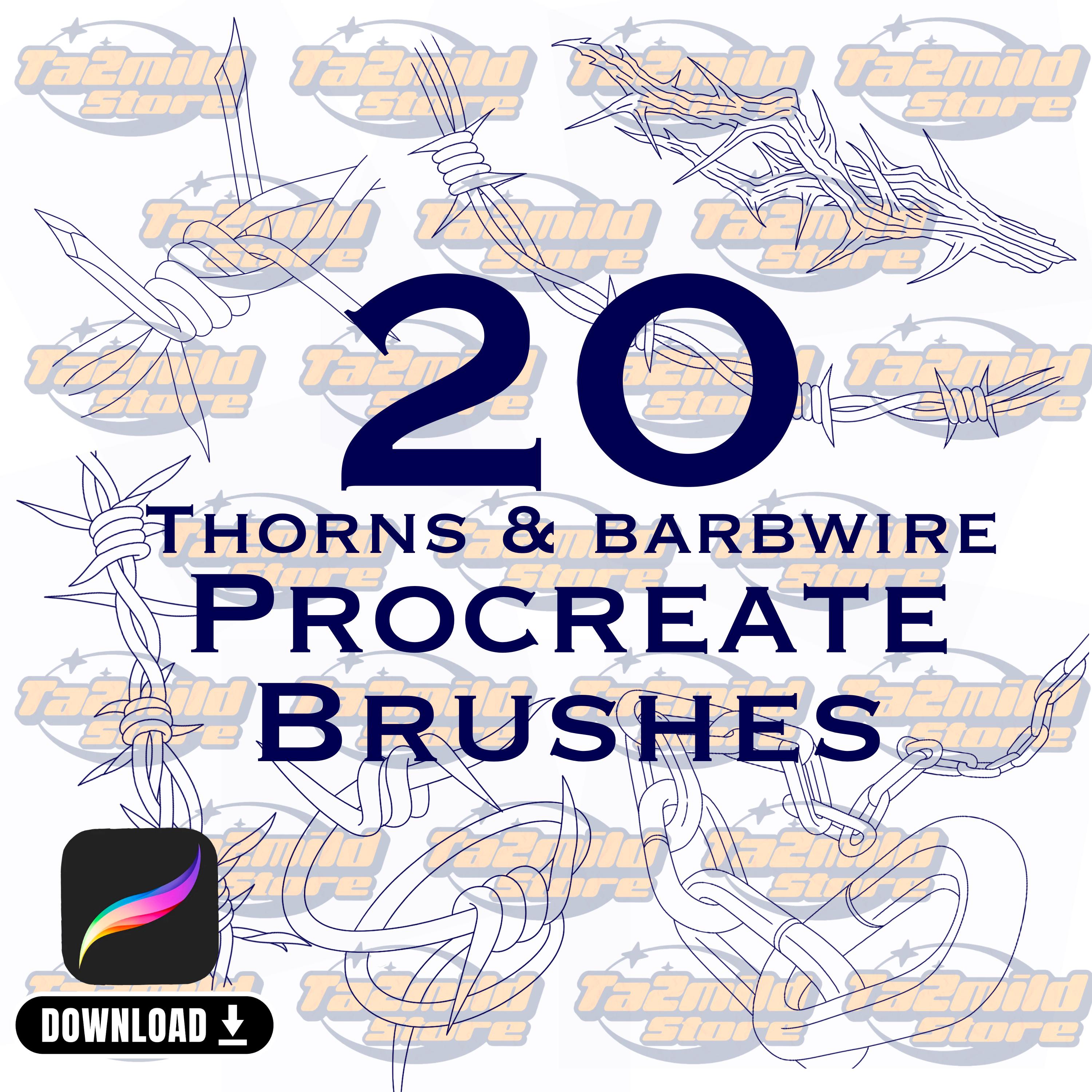 20 Thorns and Barbed Wire Procreate Stamps – Tattoo Brush Set, Vines, Borders, Flash Download