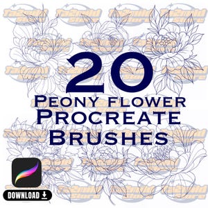 20 Peony Procreate Brushes | Floral Tattoo Stamp Set | Botanical Line Art Flower Brushes | Japanese Peony Flash Art
