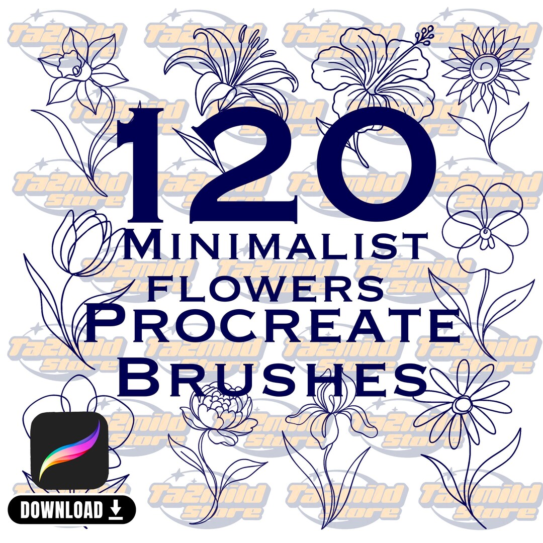 Botanical Procreate Brushes: Minimalist Floral Tattoo Stamps (digital ...