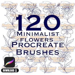 120 pinceles botánicos minimalistas para Procreate, juego de sellos para tatuajes florales, paquete de pinceles para arte lineal floral, pinceles para tatuajes con diseño floral para Procreate.